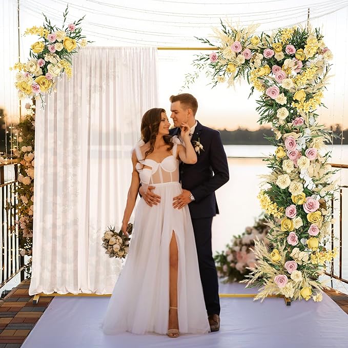 Walensee 7.9FTx6.6FT Gold Wedding Arch Backdrop Stand, Adjustable Square Metal - Image 2