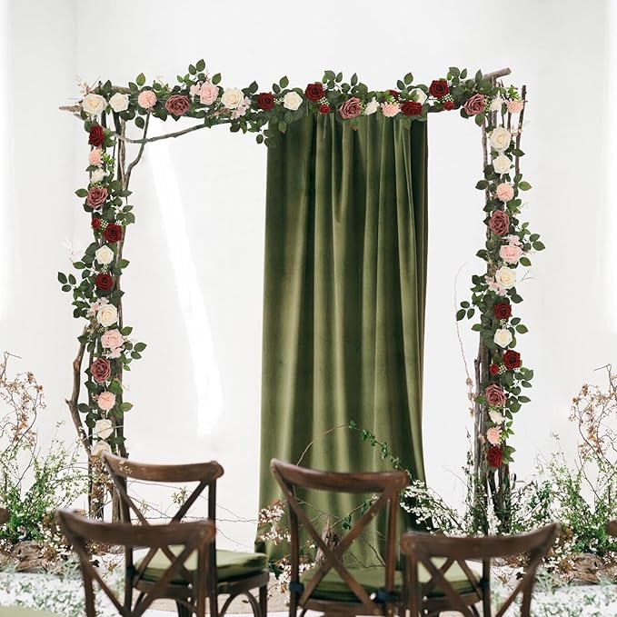 5FT Artificial Rose Flower Burgundy Fake Floral Garland - Image 5