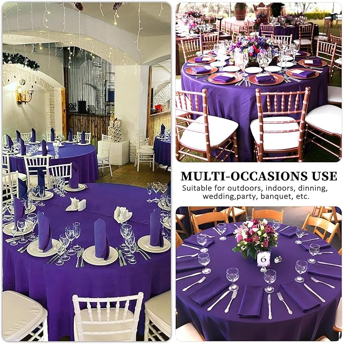 8 Pack Purple Round Tablecloth 90 Inch Stain and Wrinkle Resistant Round Purple - Image 6