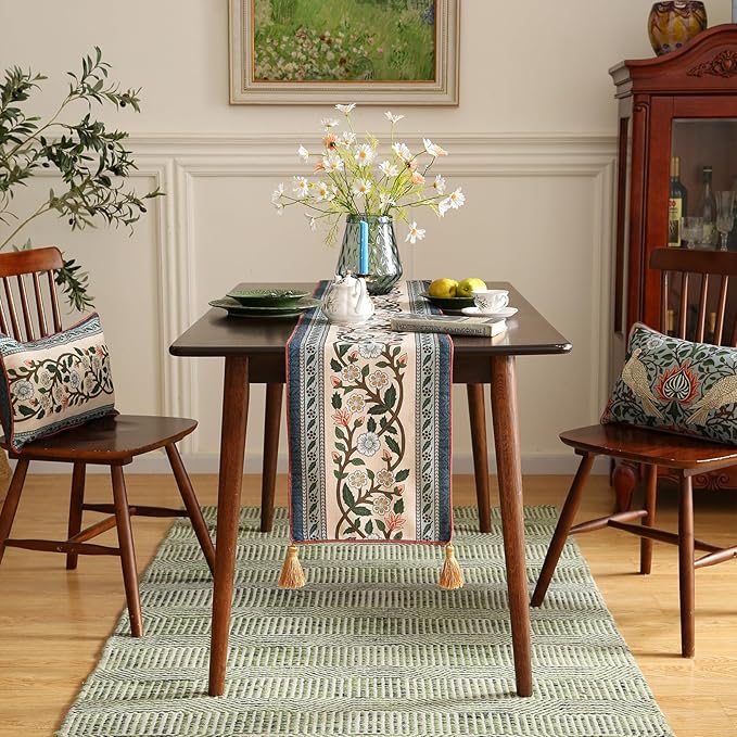 ISAENNE Designer Vintage Elegant Linen Extra Long Table Runner 118 Inches - Image 3