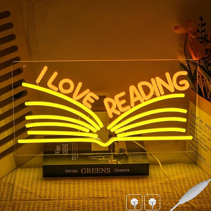 I Love Reading Neon Sign for Wall Decor, Dimmable Classroom LED Light Up Sign by CHANNEONNEONSIGN