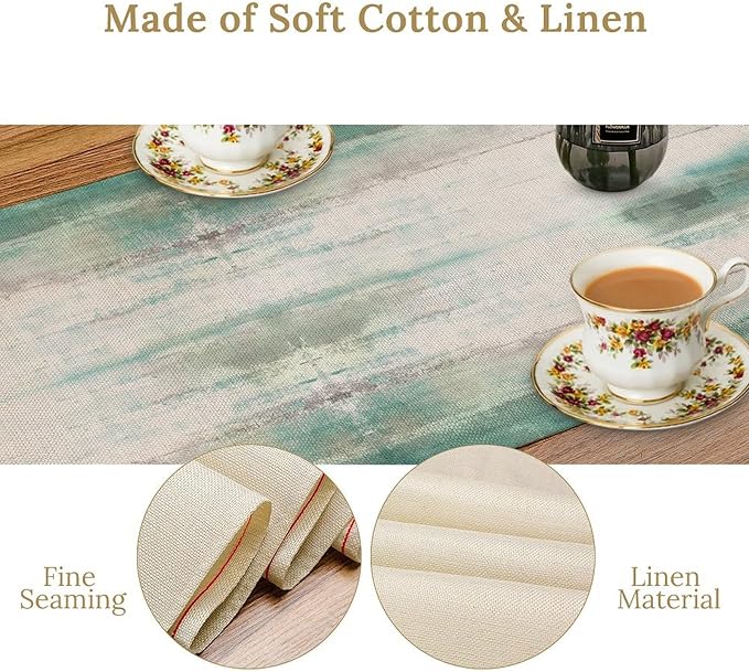 Daisy Floral Table Runner, Farmhouse Spring Seasonal Summer Teal Green White - Image 5