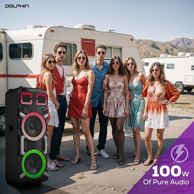 Dolphin High-Power Portable Party Bluetooth Speaker – Wooden Cabinet, LED Lights - Image 5