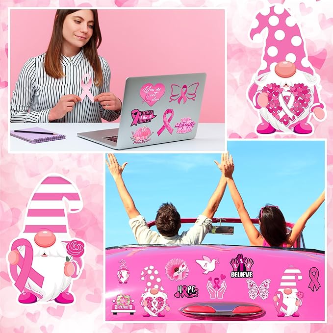 Xuhal 25 Pcs Breast Cancer Awareness Magnets Decoration Pink Gnome Ribbon - Image 6