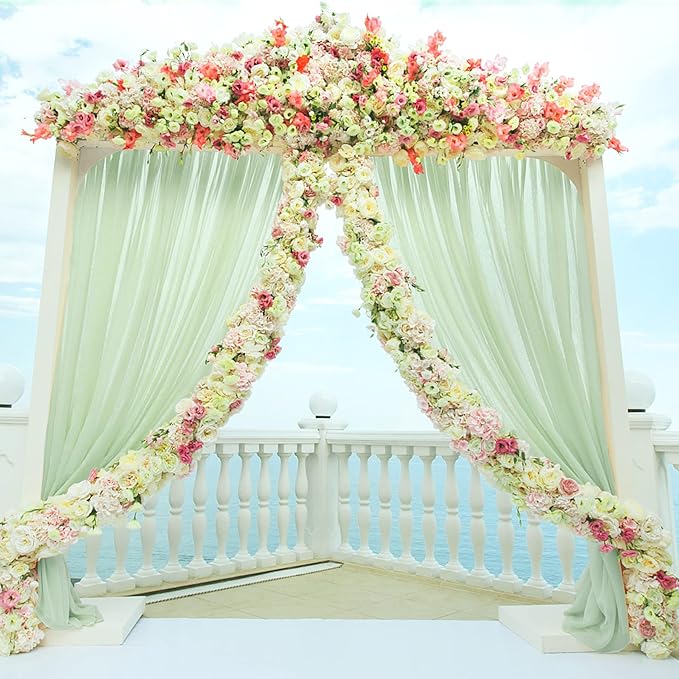 10ft x 10ft Sage Green Backdrop Curtains, Wrinkle-Free Sheer Chiffon Fabric - Image 8
