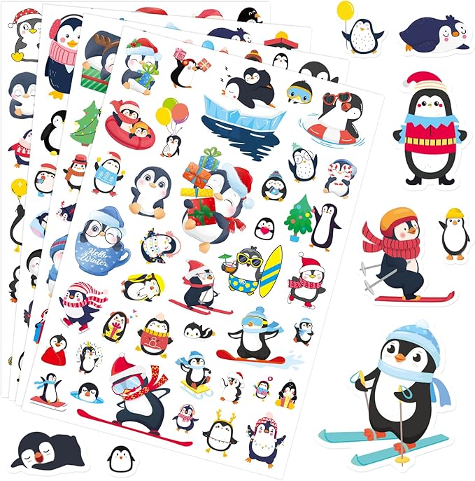 Cute Penguin Stickers 720 Counts Waterproof Cartoon Penguin Animal Decal by MoShining