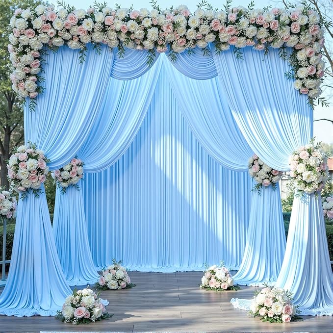 50 ft x 10 ft Wrinkle Free Blue Backdrop Curtain Panels, Polyester Photography - Image 6