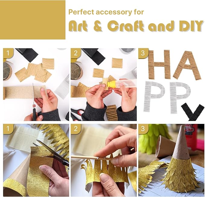 PartyWoo Gold Crepe Paper Streamers 4pcs 328ft Pack of Gold Crepe Paper - Image 4