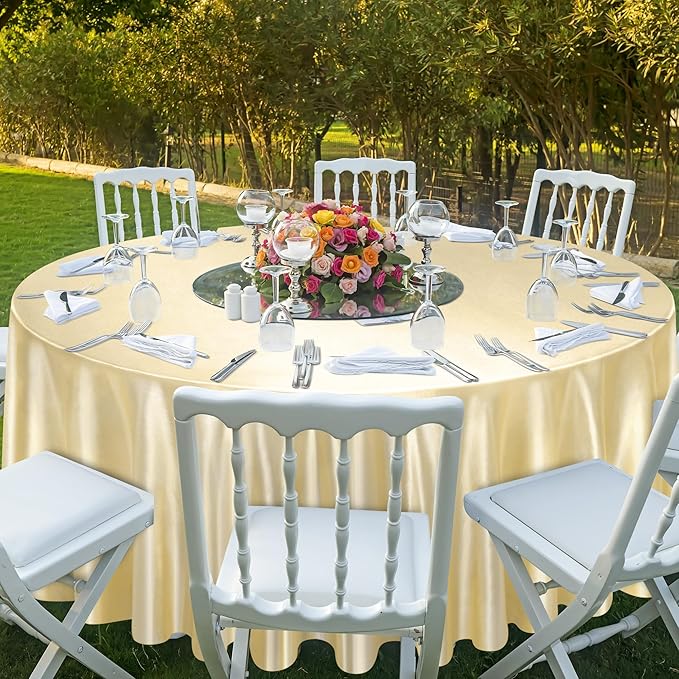 Ruisita 120 Inches Round Satin Tablecloths Champagne Overlay Round Satin Table - Image 6