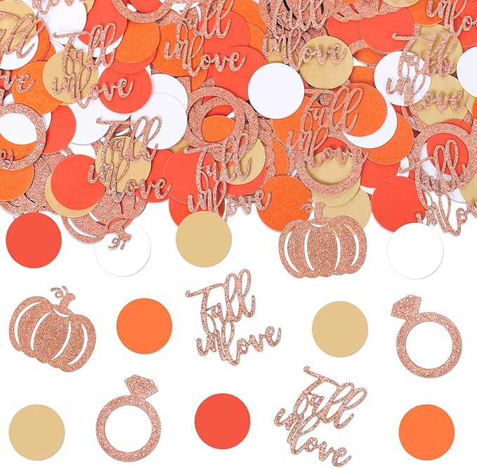 Whaline 280Pcs Fall Wedding Confetti Glitter Fall in Love Ring Pumpkin Paper by Whaline