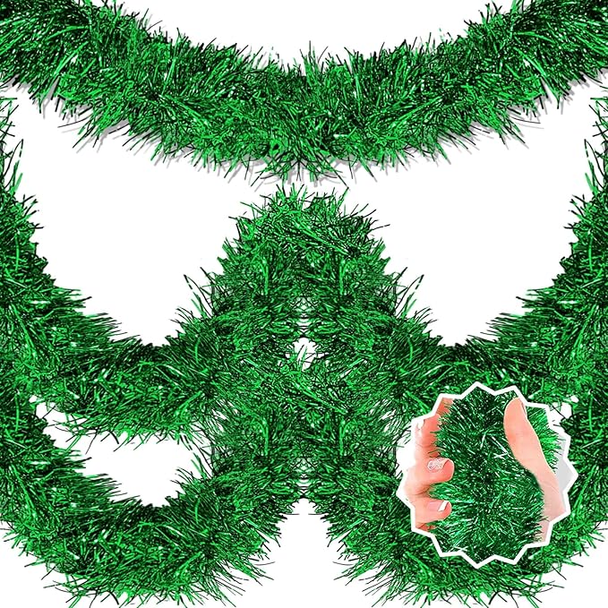 50 Feet Green Christmas Tinsel Garland, Metallic Foil Twist Banner Wall Hanging by LANTIANCHEN