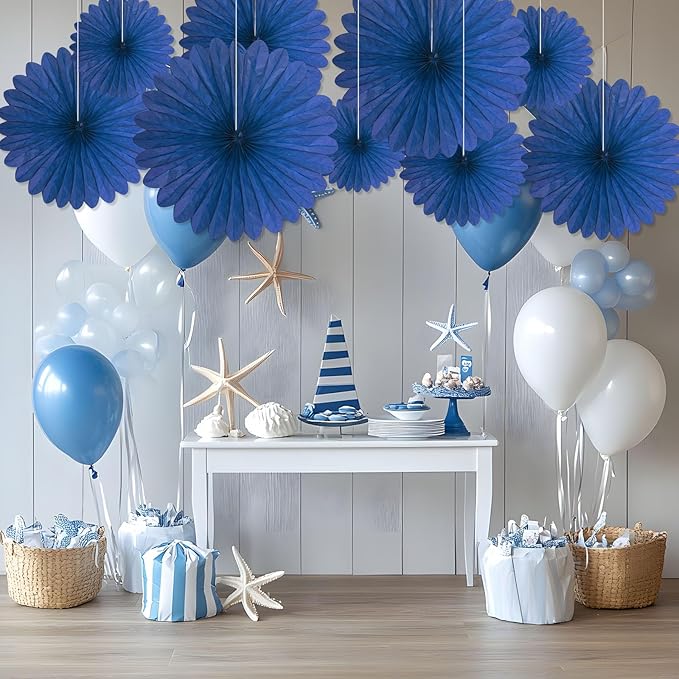20 Pcs Navy Blue Hanging Paper Fan, Round Paper Fans Decorations Set - Image 5