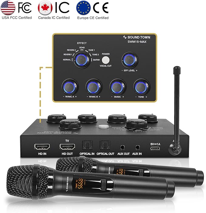 Sound Town 16 Channels Wireless Microphone Karaoke Mixer System w/ 2 Wireless - Image 2