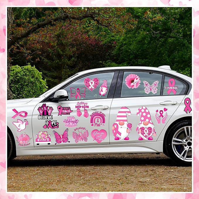 Xuhal 25 Pcs Breast Cancer Awareness Magnets Decoration Pink Gnome Ribbon - Image 4
