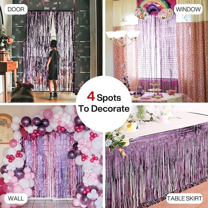 ParyWoo Light Purple Streamers 2pcs Tinsel Backdrop 8.2FT Metallic Lavender - Image 5