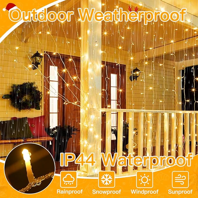 Ollny Christmas Curtain Lights 300 LED 9.8 FTx9.8 FT, Outdoor Waterproof - Image 4