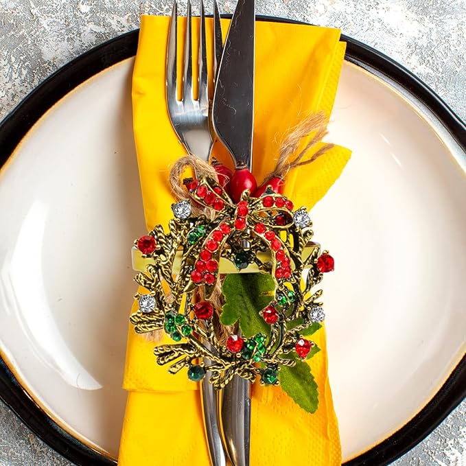 Halatool Set of 12 Christmas Napkin Rings Delicate Wreath Napkin Holder - Image 6