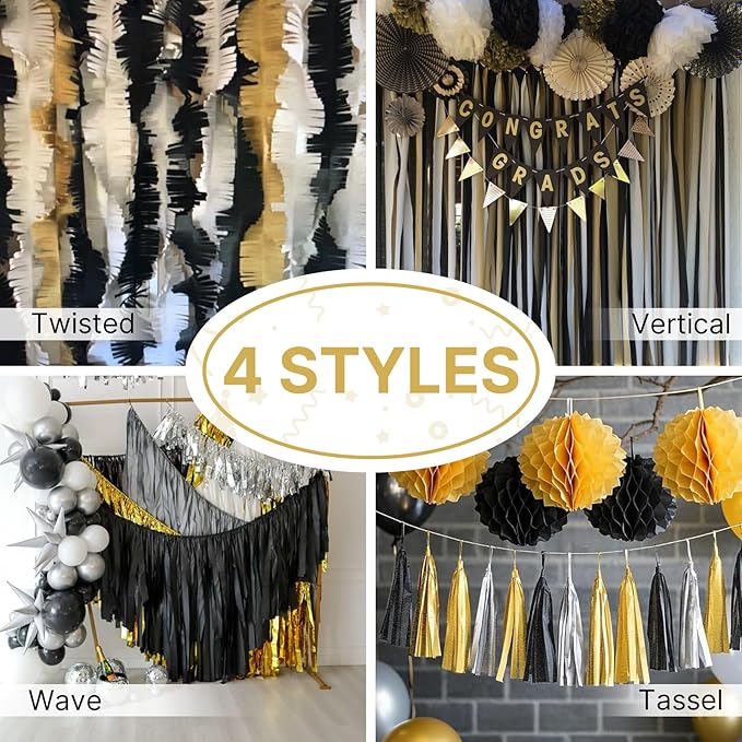 PartyWoo Metallic Gold and Silver Crepe Paper Streamers 4pcs 328ft Pack of - Image 5