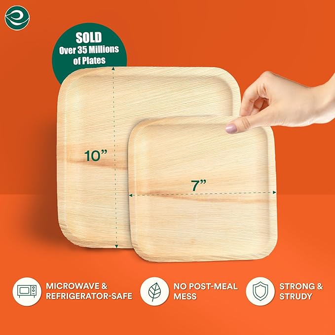 ECO SOUL Compostable 7 & 10 Inch Palm Leaf Square Plates Like Bamboo Plates | - Image 3