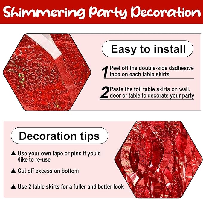 6Pack 29 x108 Inch Red Wave Foil Fringe Table Skirts Metallic Banner - Image 3