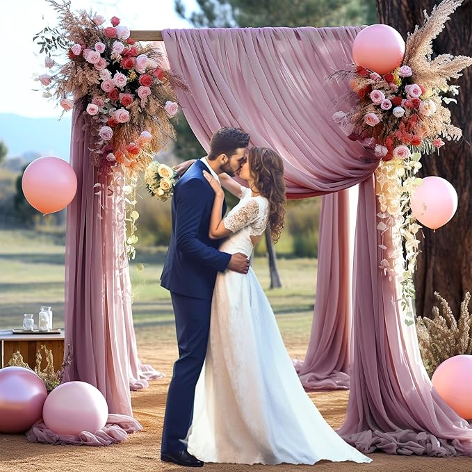 Wedding Arch Draping Fabric, 2 Panels 28" x 19Ft Dusty Rose Arch Drapes Sheer - Image 6