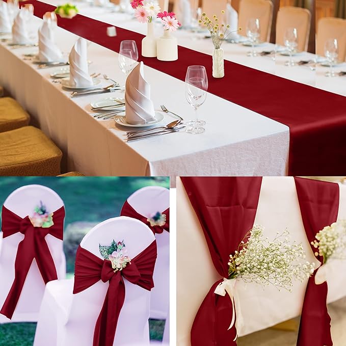 Aneco 12 Pack Satin Table Runner 12 x 108 Inch Burgundy Long Wedding Satin Silk - Image 6