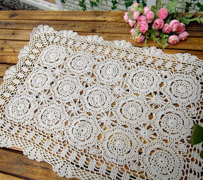 Cotton Handmade Crochet lace Table Runners Rectangular Tablecloth Doilies Doily - Image 4