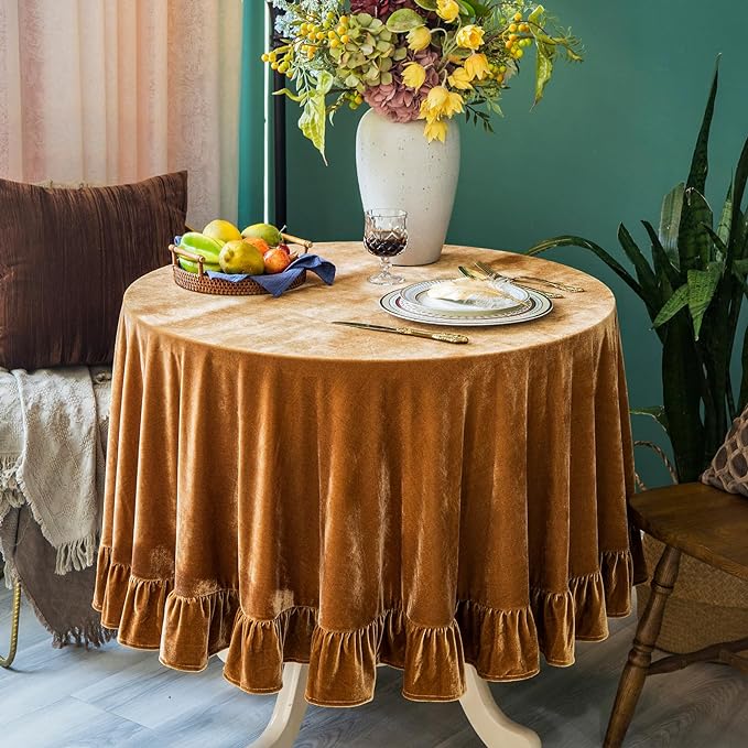 Velvet Tablecloth Luxurious Solid Round Table Cloth, Oblong Retro Farmhouse by GLORYSEASON