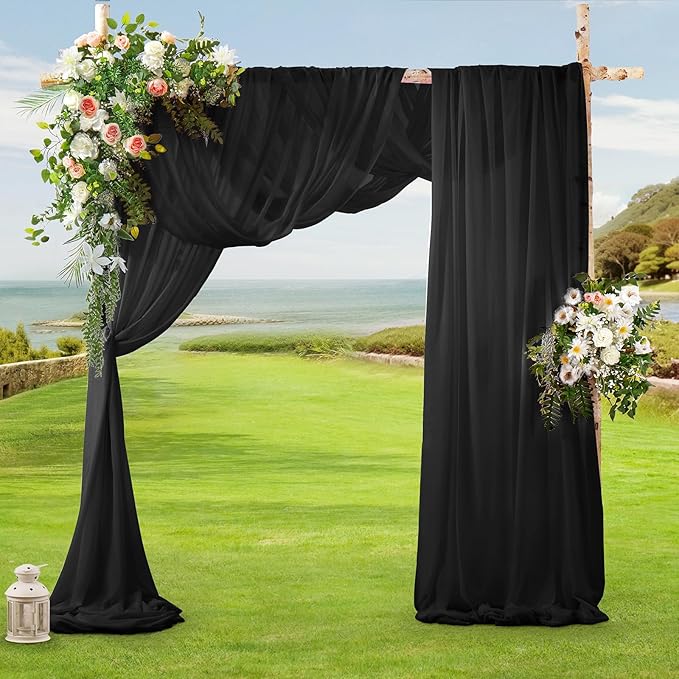 SiinvdaBZX 2 Panels Wedding Arch Draping Fabric 30" x 240" Black Polyester - Image 6