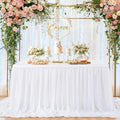 White Table Skirt for Rectangle Tables 14FT Chiffon Sheer Tablecloth for by QueenDream