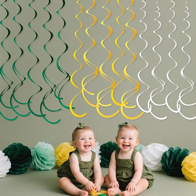 36 Pcs Green Yellow White Hanging Swirl Decorations Felt Swirl Streamer Spiral - Image 6