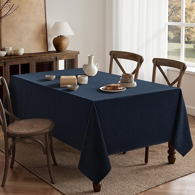 MIULEE Navy Blue Linen Tablecloth 60x84 Inch Rectangle Table Cloth Waterproof - Image 6