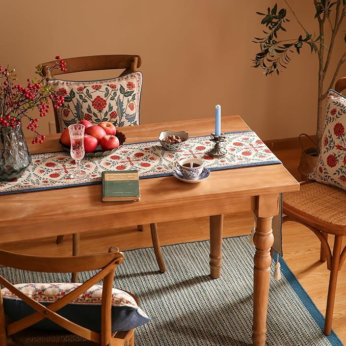 patdrea Designer Vintage Bright Farmhouse Linen Table Runner 87 Inch Long - Image 8