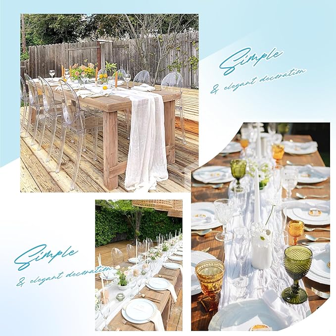 Aktor 4 Pack White Table Runner Boho Cheesecloth Table Runner Semi Sheer Gauze - Image 6