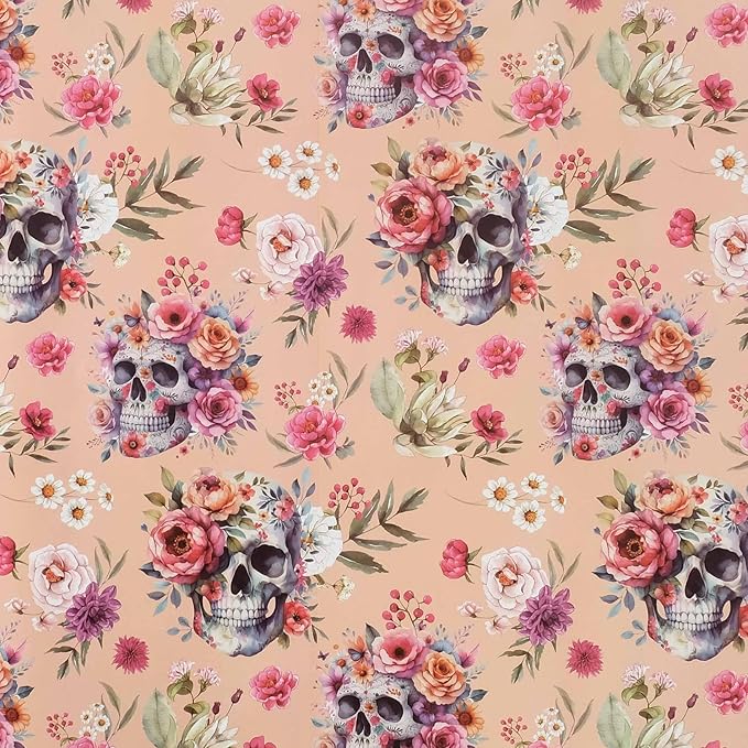 Aimyoo Gothic Wrapping Paper Roll, 17 Inch X 33 Fee Skull Floral Berry Design - Image 2