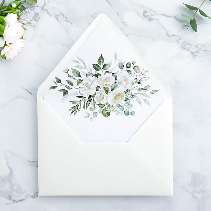 PONATIA 50PCS A7 Euro Flap Ivory Envelope, 5.25 x 7.25'' Flowers Liner Envelopes - Image 6