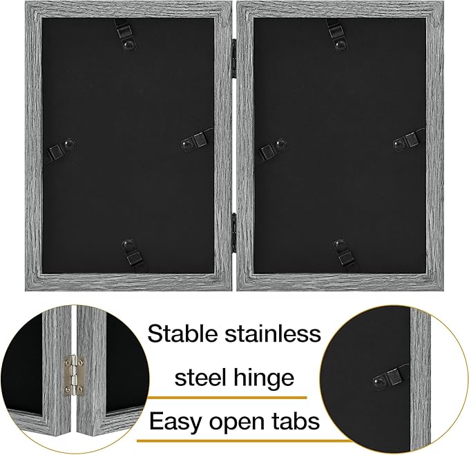 decorUhome Double 4x6 Picture Frame Vertical, Engineered Wood Bifold Photo Frame - Image 9