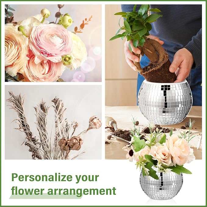 Jinei 24 Pcs Disco Vases Bulk Silver Mirror Disco Ball Flower Glass Ball - Image 7