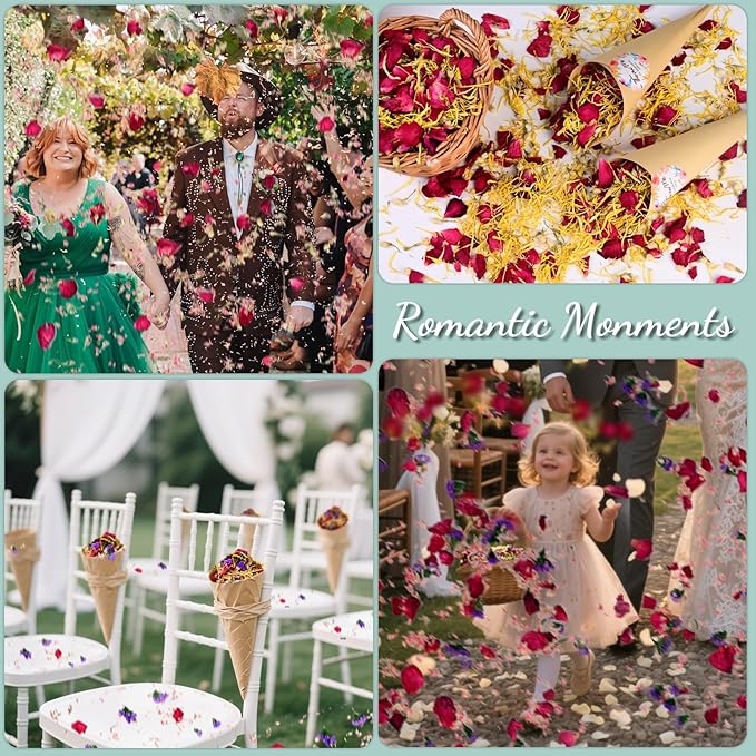 40+ Cups 9.3oz Real Biodegradable Flower Petal Wedding Confetti, 5 QT 5 Kinds - Image 5