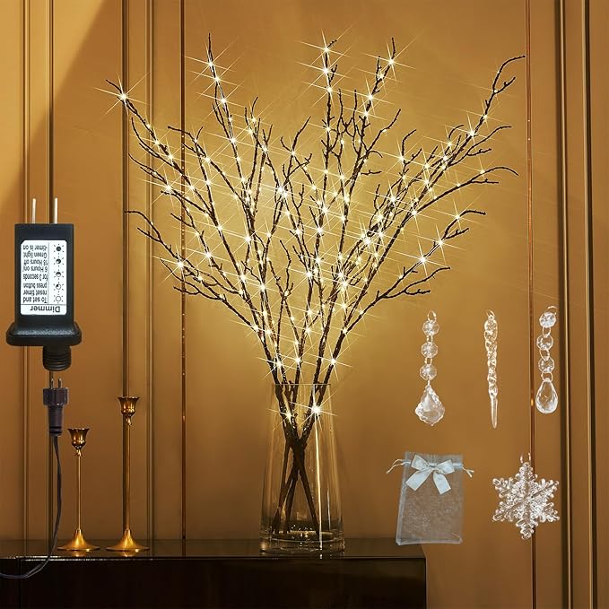 Fudios Lighted Branches Plug in 32IN 200 LED Mantle Winter Decor by Fudios