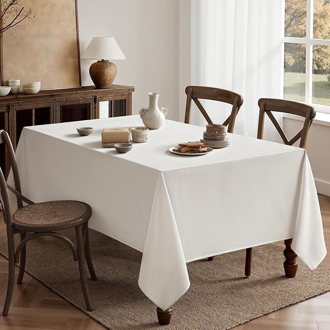 MIULEE White Linen Tablecloth 60x104 Inch Rectangle Table Cloth Waterproof - Image 6