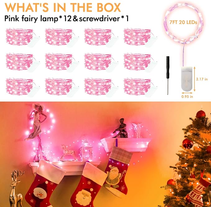 Fairy Lights 12 Pack Battery Operated 7ft 20LED Waterproof Silver Wire - Image 6