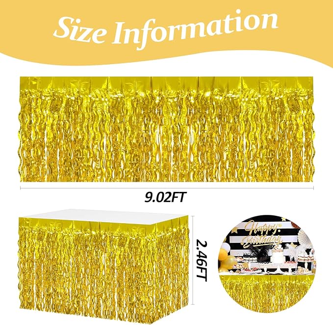 4P Wavy Metallic Tinsel Foil Fringe Table Skirts - Image 2