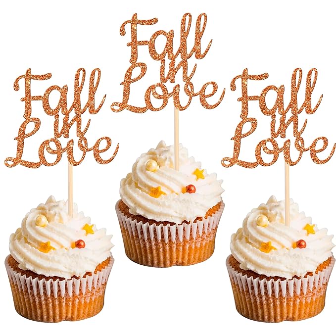24 PCS Fall in Love Cupcake Toppers Glitter Fall Theme Bridal Shower Cupcake by ZHUOWEISM