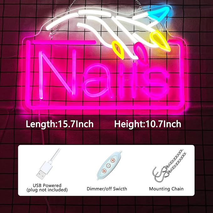Nails Neon Sign Nail Salon Room Decor Window Wall Art - Image 3