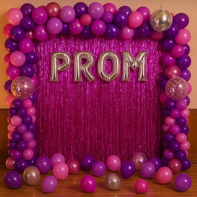 4 Pack Pink Foil Fringe Backdrop Curtains, Tinsel Streamers Birthday Party - Image 6