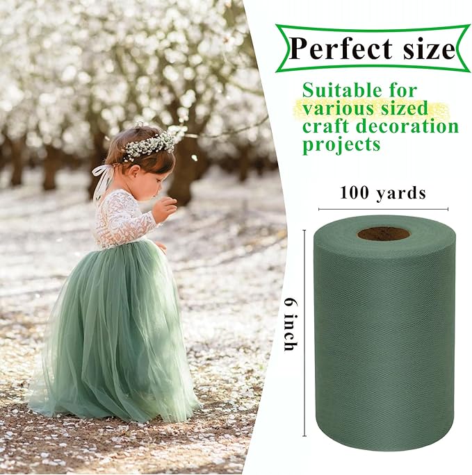 Sage Green Tulle Fabric Rolls 6 Inch by 100 Yards Fabric Spool Tulle Ribbon - Image 2
