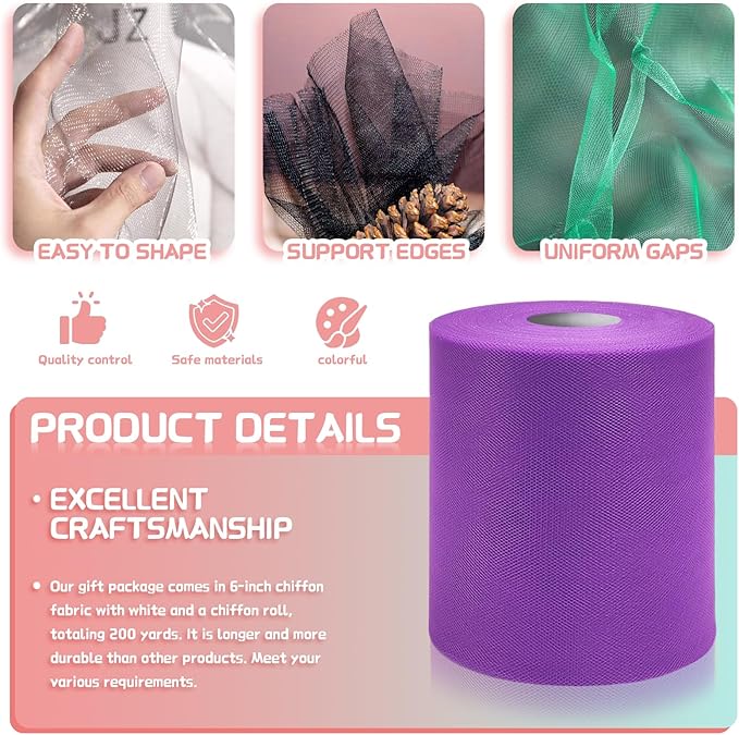 6" x 200 Yards Deep Purple Tulle Fabric Rolls - Image 3