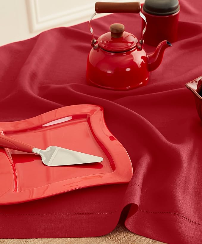 Solino Home Red Linen Tablecloth 52 x 52 Inch - Image 5