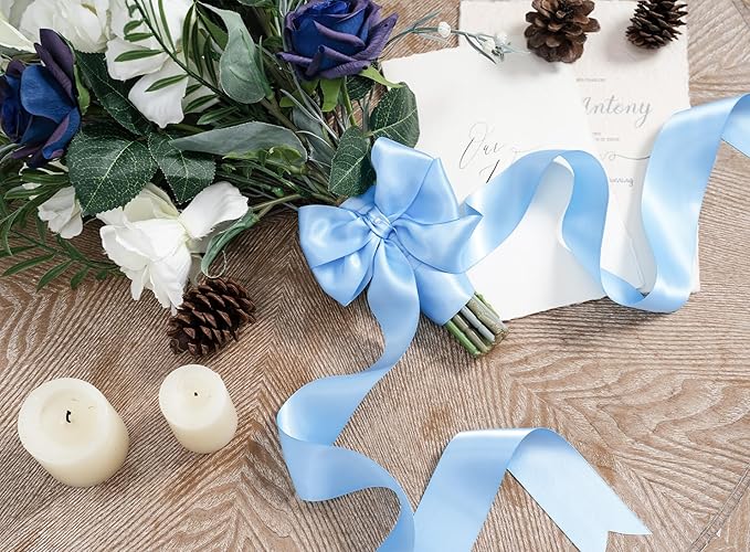 Baby Blue Satin Ribbon 1-1/2 Inch x 50 Yards Double-Faced Ribbons - Image 6